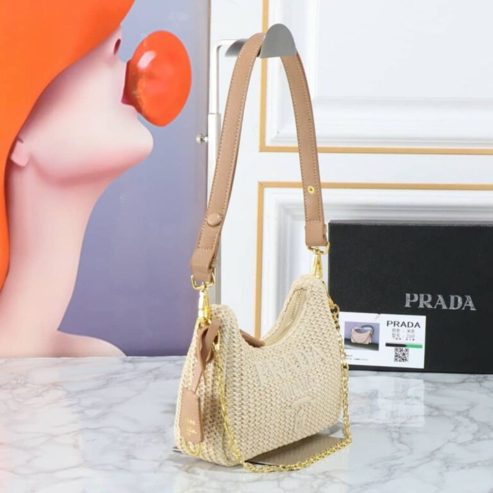 Prada Re Edition Crochet Bag Natural 8.7 Inches 1BC204 2M2T F0018 V JUO