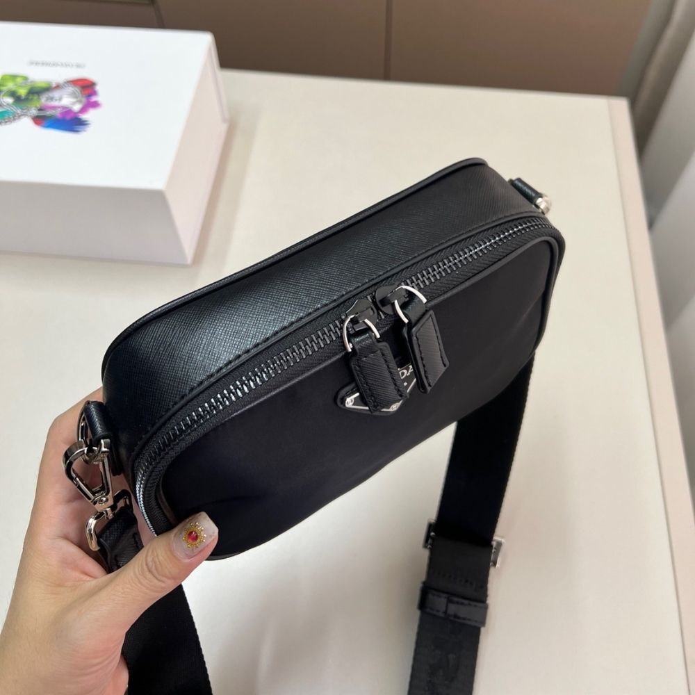 Prada Brique Re Nylon And Saffiano Leather Bag Black 7.9 Inches 2Vh070 2Dmh F0002 V Xmp