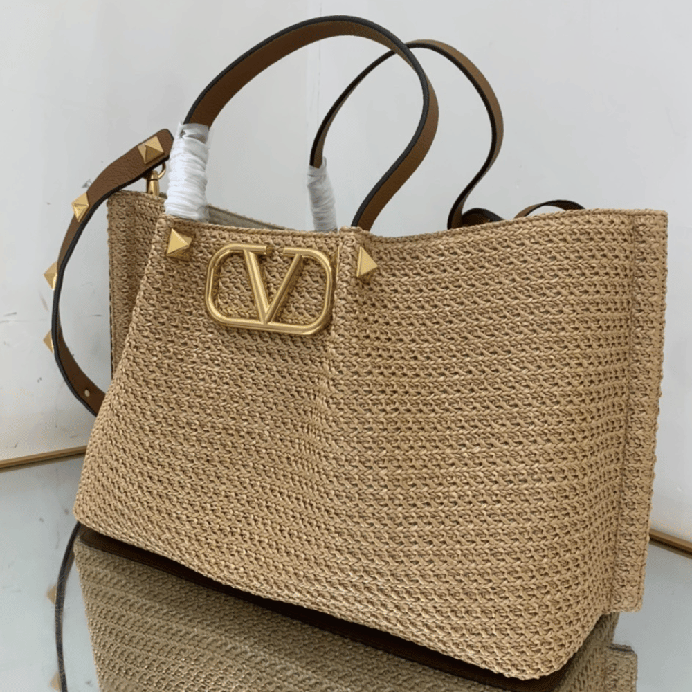Valentino Vlogo Raffia Vlogo Tote Bag 13.8 Inches 7W2B0K39Yce_D84
