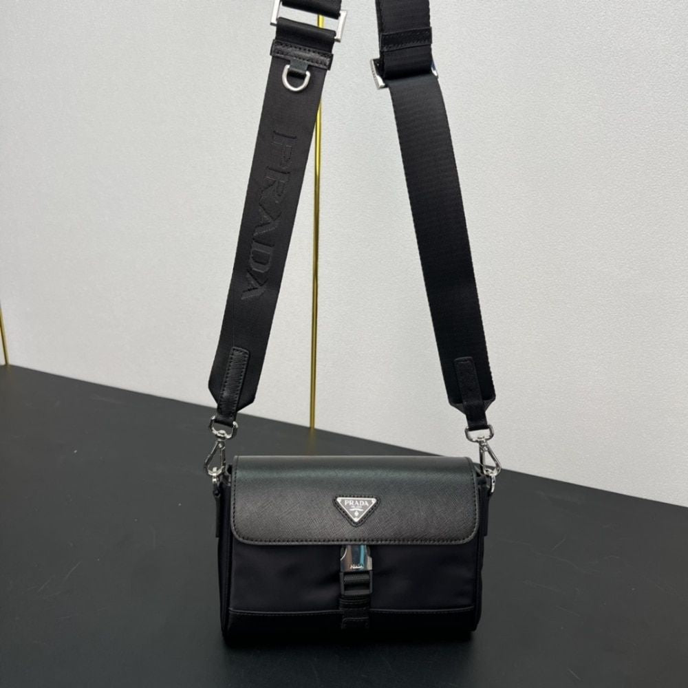 Prada Re Nylon And Saffiano Shoulder Bag Black 7.9 Inches 2Vd053 2Dmh F0002 V Ooo