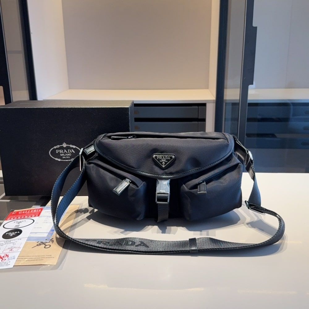 Prada Re Nylon And Leather Shoulder Bag Black 11 Inches 2Vh175 2Dw3 F0002 V Ooo