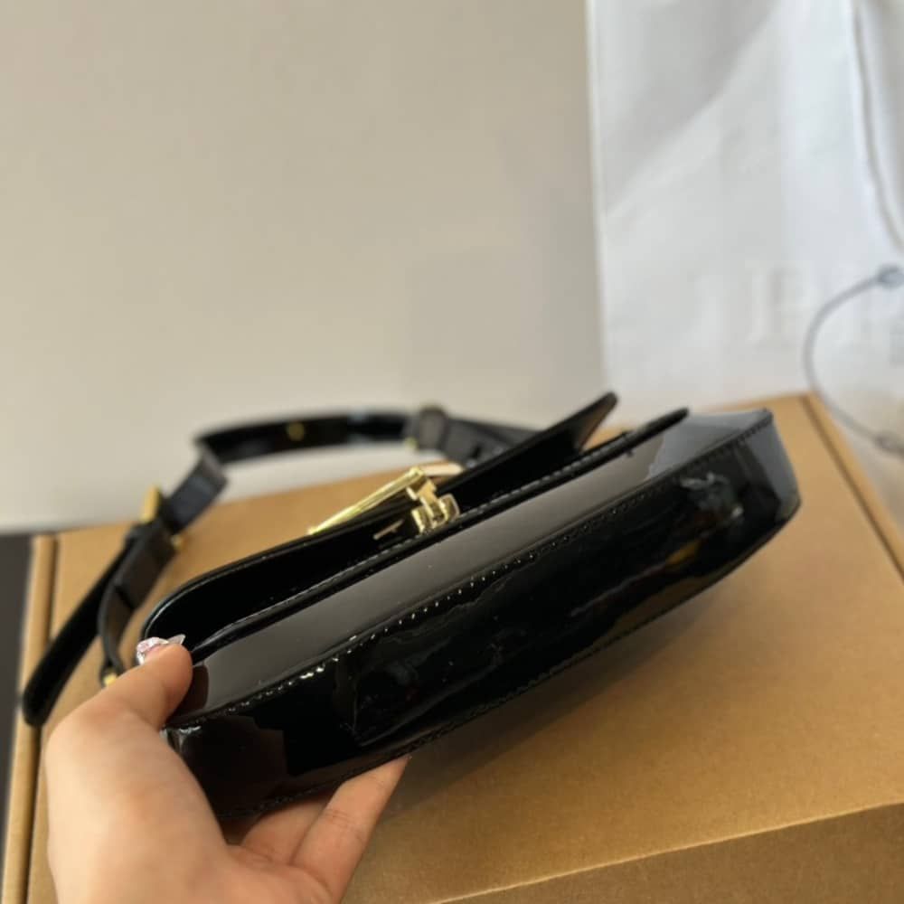 Prada Cleo Bag In Brushed Leather With Triangle Logo Black 9.4 Inches