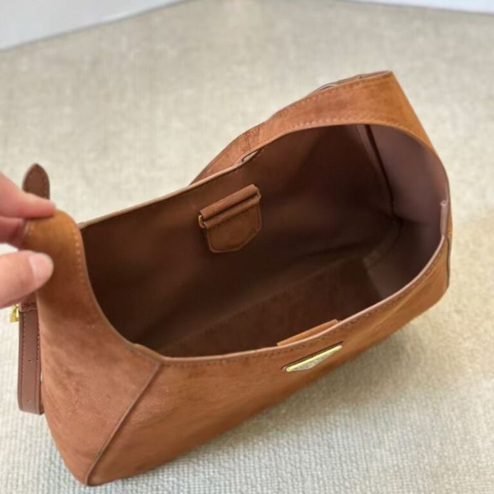 Prada Suede Hobo Bag Brown 13.4 Inches 1BC181 2C4S F0324