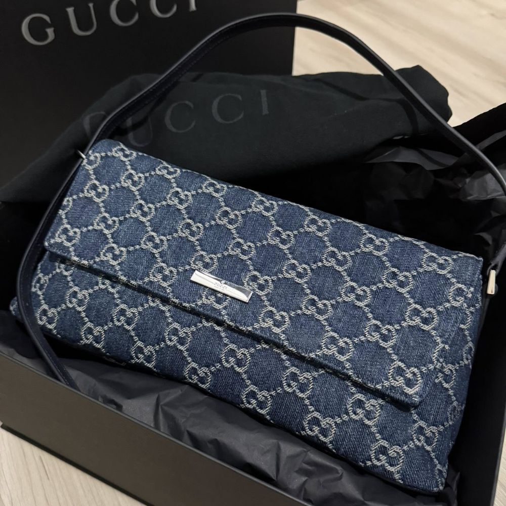 Gucci Madison Medium Shoulder Bag GG Denim Dark Blue 12.2 Inches