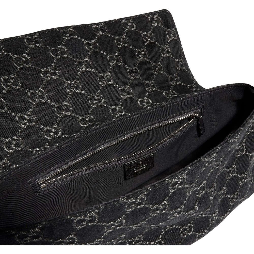 Gucci Madison Medium Shoulder Bag GG Denim Black 12.2 Inches