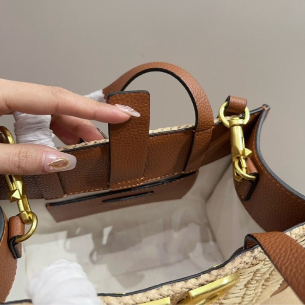 Valentino Garavani VLogo Signature Handbag With Raffia Embroidery 8.7 Inches
