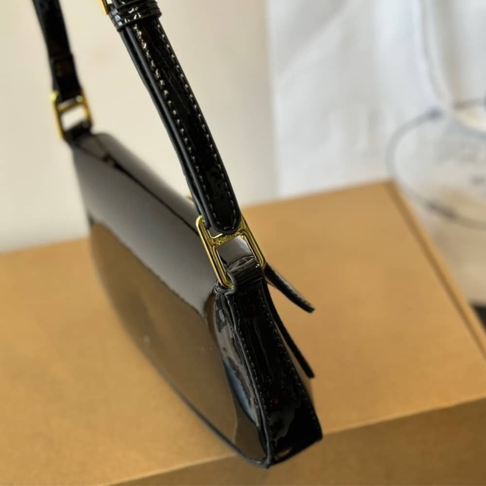 Prada Cleo Bag In Brushed Leather With Triangle Logo Black 9.4 Inches