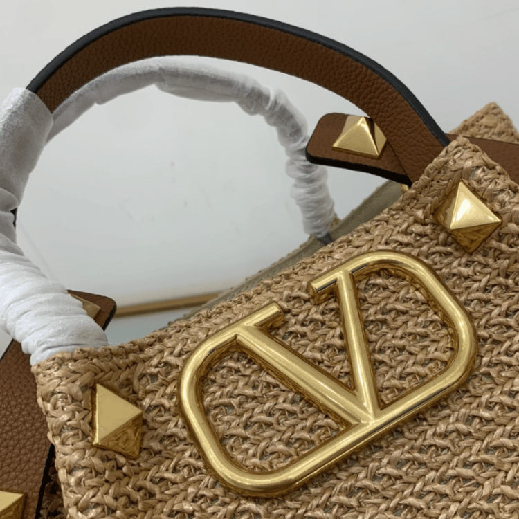 Valentino Vlogo Raffia Tote Bag 9.8 Inches