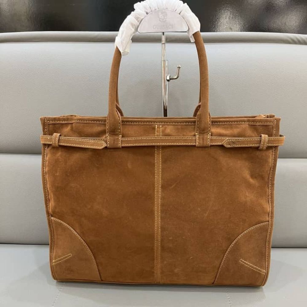 Prada Bonnie Large Suede Handbag Brown 15 Inches 1BA433 2C4S F0401 V MOO