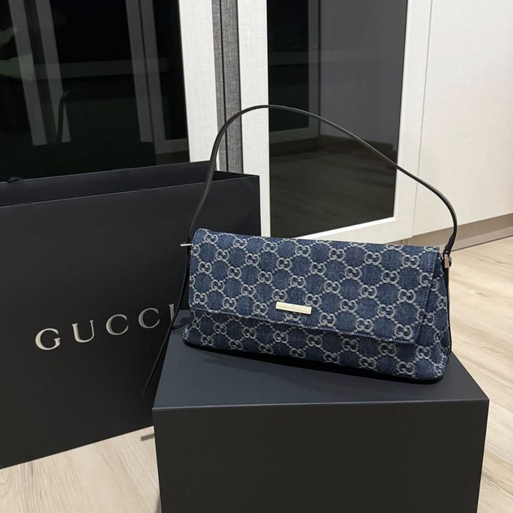 Gucci Madison Medium Shoulder Bag GG Denim Dark Blue 12.2 Inches