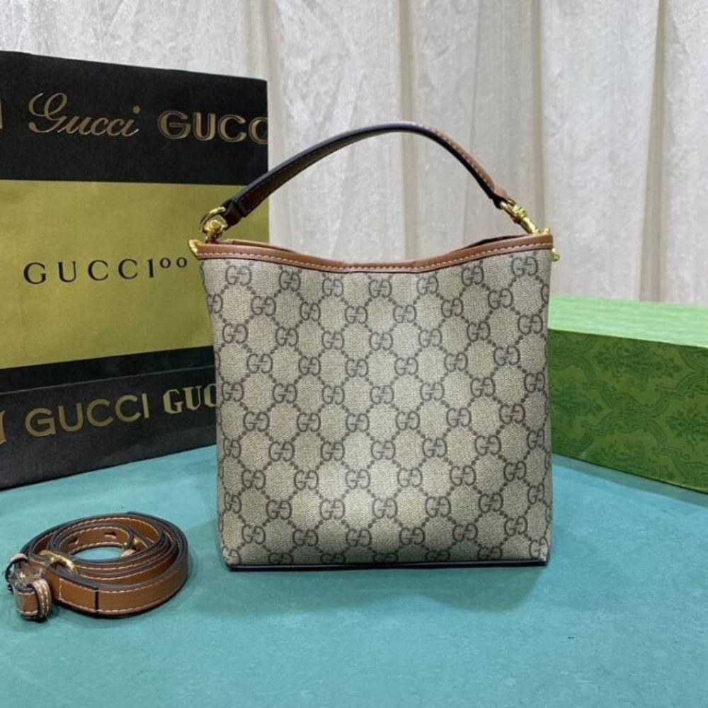 Gucci Gg Emblem Mini Bucket Bag Beige 8.3 Inches ‎815118 FAD6L 9758