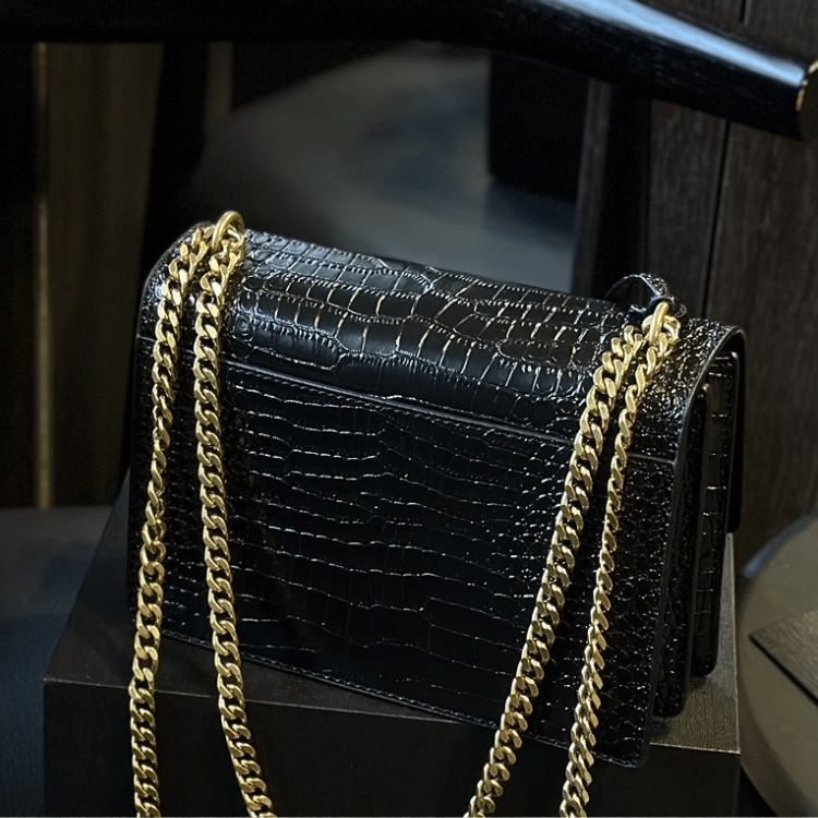 Saint Laurent Sunset Bag Black Croc 9 Inches 442906DND0J1000