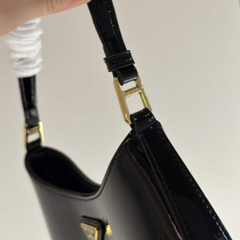 Prada Cleo Patent Leather Bag Black 10.6 Inches 1Bc169 069 F03Kj V Hoo