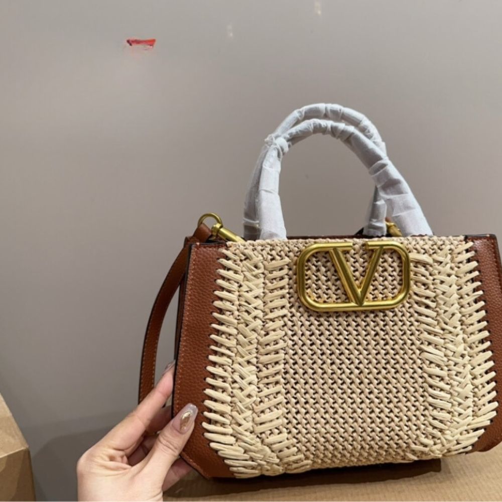 Valentino Garavani VLogo Signature Handbag With Raffia Embroidery 8.7 Inches