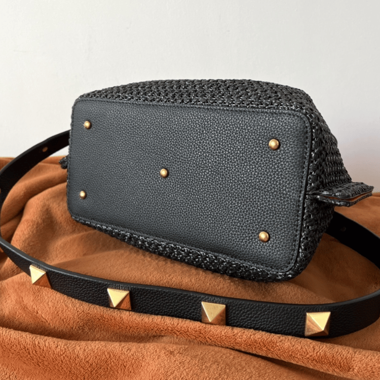 Valentino Vlogo Raffia Tote Bag Black 13.8 Inches