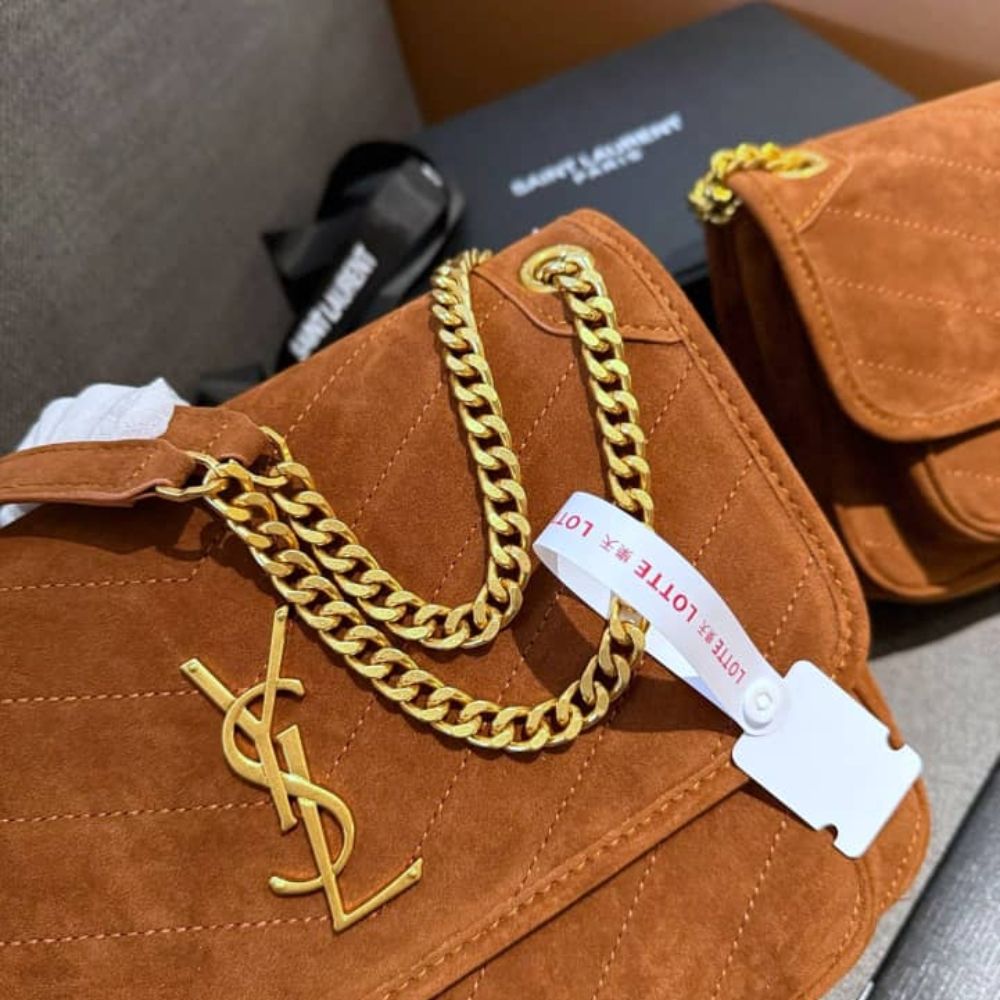 Saint Laurent Niki Baby Chain Bag In Suede Brown 11 Inches 6237483