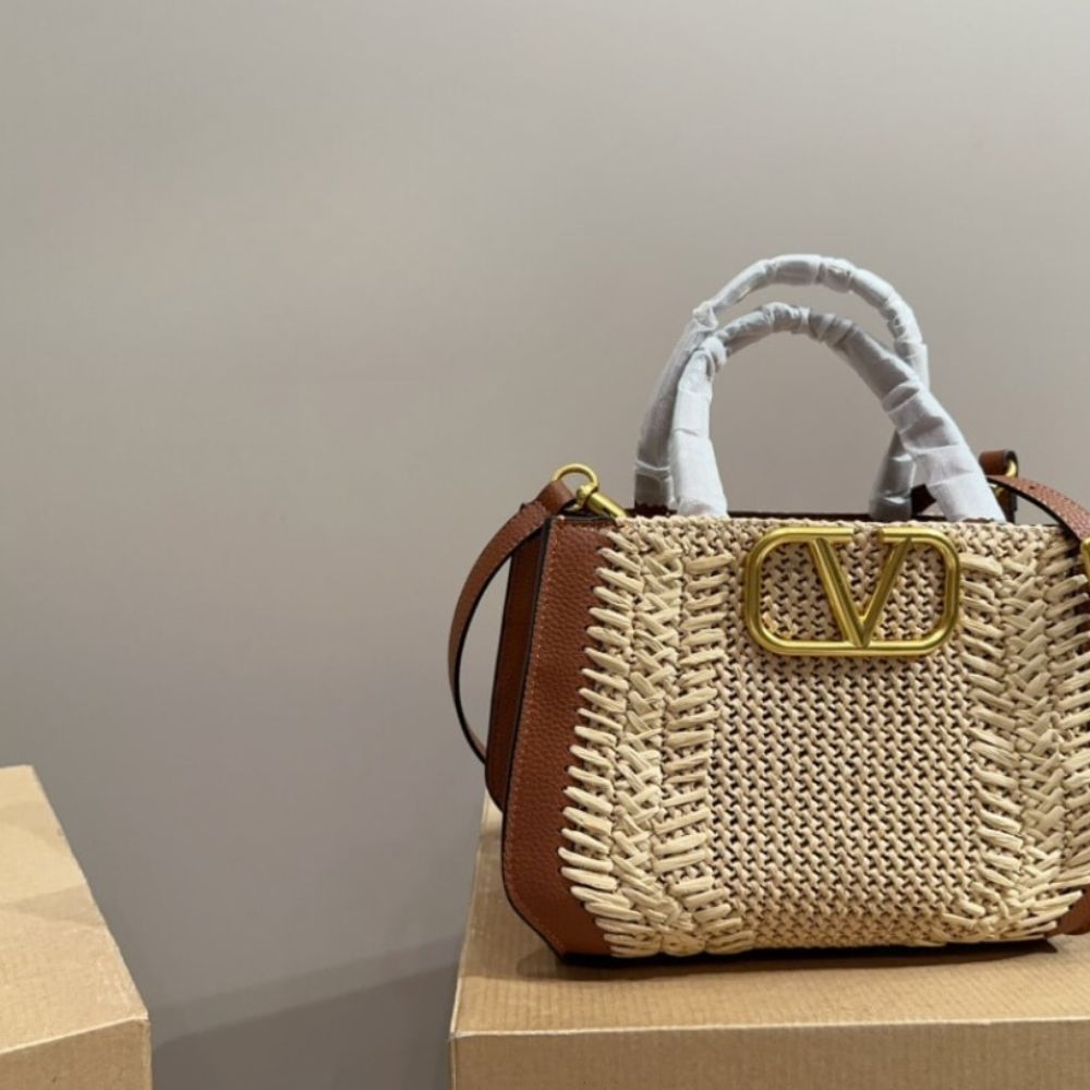 Valentino Garavani VLogo Signature Handbag With Raffia Embroidery 8.7 Inches