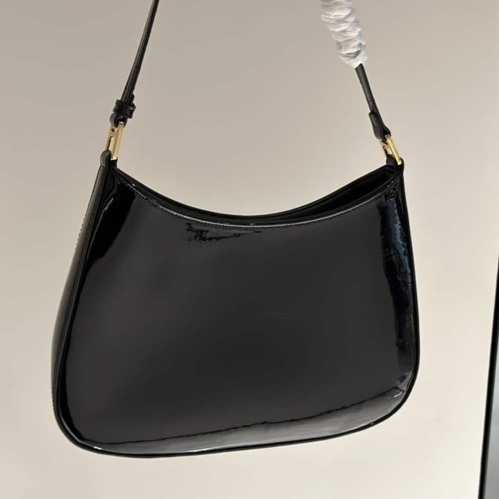 Prada Cleo Patent Leather Bag Black 10.6 Inches 1Bc169 069 F03Kj V Hoo