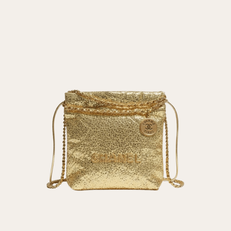 Chanel 22 Sequined Coin Bucket Bag Gold 6.7 Inches