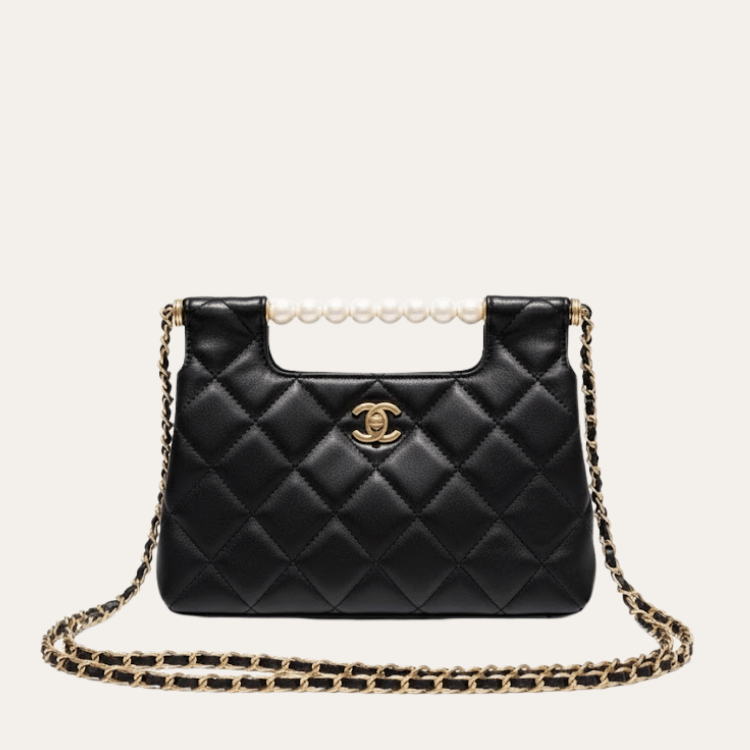 Chanel Small Tote Shini Pearls Gold-Tone Metal Black 9.1 Inches