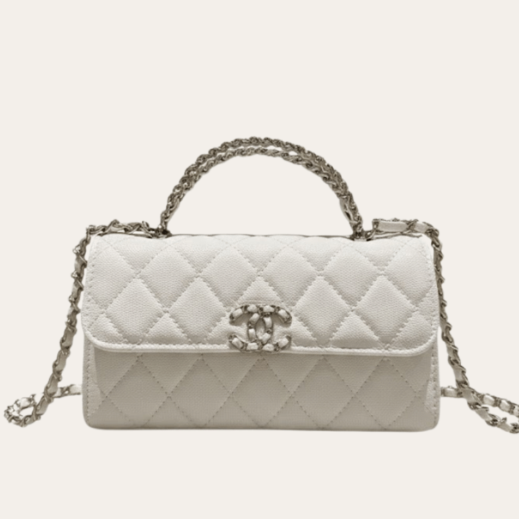 Chanel Wallets On Chain (Woc) Top Handle Bag White 7.1 Inches