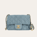 Chanel Denim Gold Ball Square Flap Bag Blue 7.1 Inches