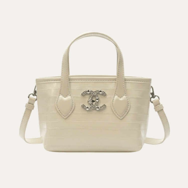 Chanel Vanity Mini Tote Bag With Crystal Cc Logo Off-White 6.3 Inches
