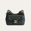 Chanel 22 Hobo/Shoulder Bag With Flap Pocket Black 7.5 Inches
