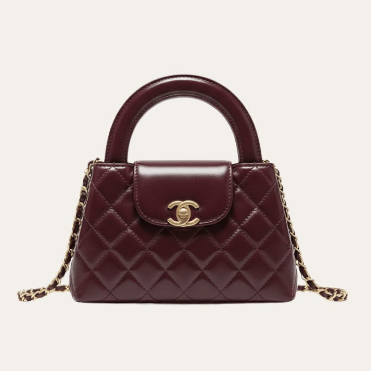 Chanel Mini Top Handle Flap Bag Burgundy 8.3 Inches