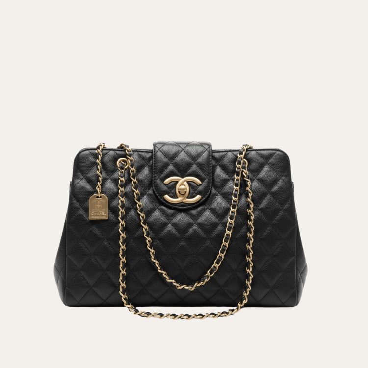 Chanel Quilted Chain Tote Bag Black 14.2 Inches