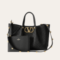 Valentino Vlogo Raffia Tote Bag Black 13.8 Inches