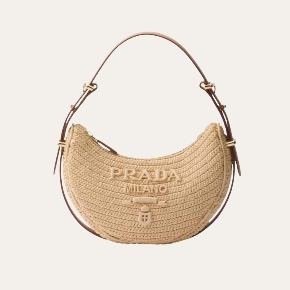 Prada Arqué Crochet Shoulder Bag Natural 8.7 Inches 1Bc194 2M2T F0018 V Ouo
