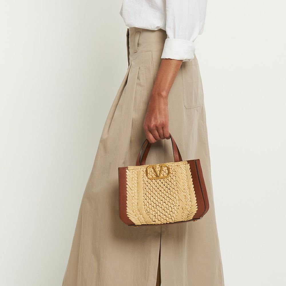 Valentino Garavani VLogo Signature Handbag With Raffia Embroidery 8.7 Inches