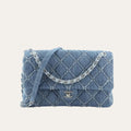 Chanel Cc Chain Flap Quilted Denim Jumbo Blue 9.8 Inches