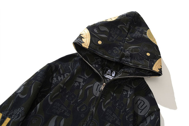 BAPE Black Gold Shark Camouflage Hoodie