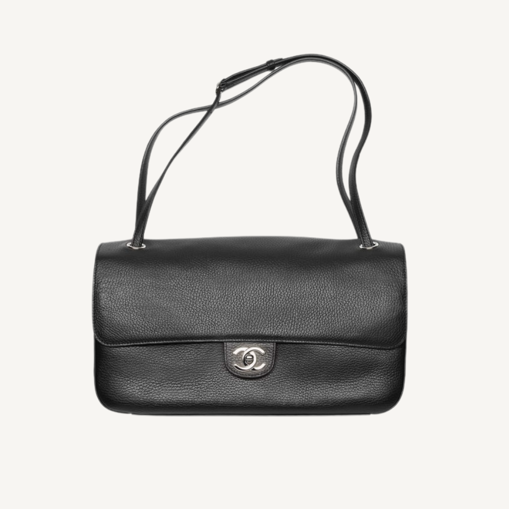 Chanel Maxi Flap Bag Black Silver Hardware 12.6 Inches