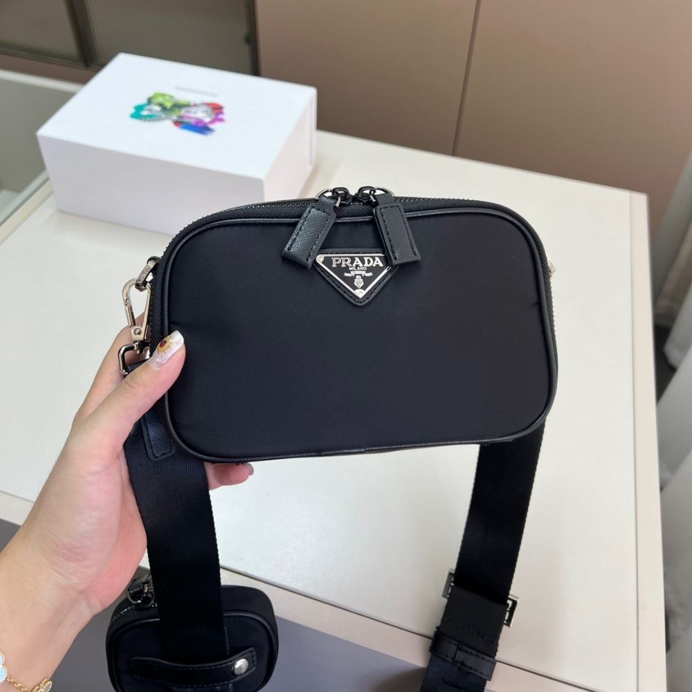 Prada Brique Re Nylon And Saffiano Leather Bag Black 7.9 Inches 2Vh070 2Dmh F0002 V Xmp