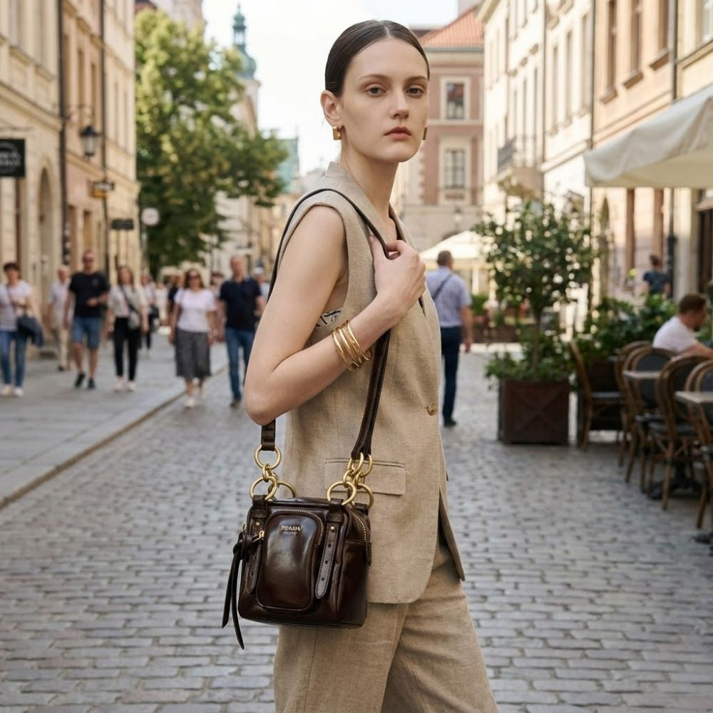 Prada Dangle Top Handle Mini Bag Brown 5.5 Inches