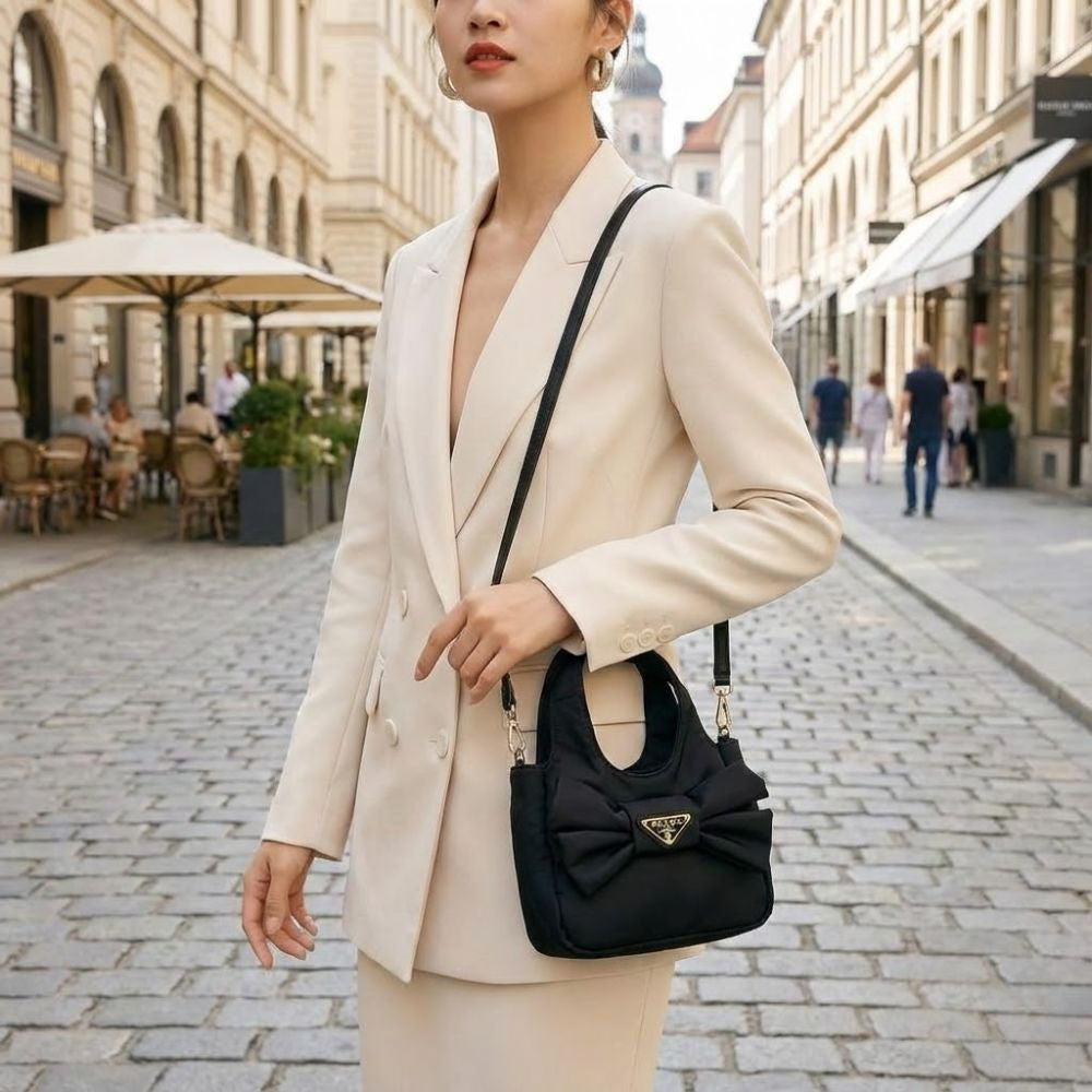 Prada Padded Re Nylon Mini Bag With Bow Black 7.5 Inches 1Ba359 Rp0C F0002 V Oxo