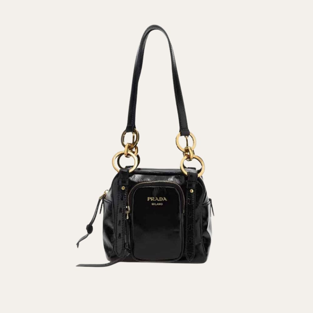 Prada Dangle Leather Top Handle Mini Bag Black 6.3 Inches 1BB137 2CYR F0002 V OOO