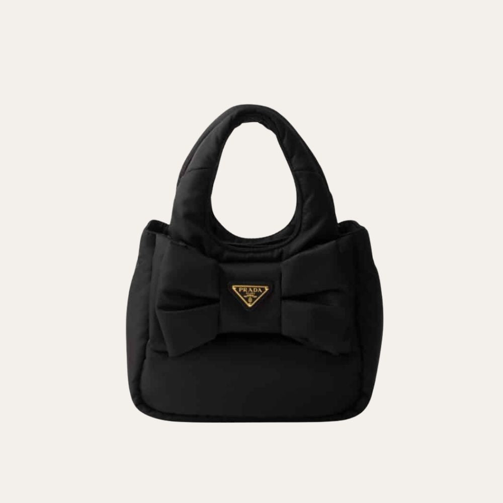 Prada Padded Re Nylon Mini Bag With Bow Black 7.5 Inches 1Ba359 Rp0C F0002 V Oxo