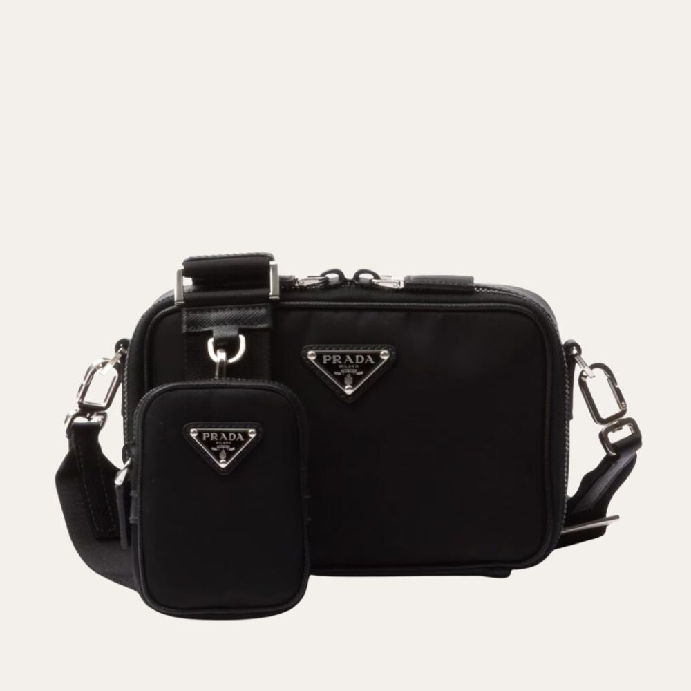 Prada Brique Re Nylon And Saffiano Leather Bag Black 7.9 Inches 2Vh070 2Dmh F0002 V Xmp