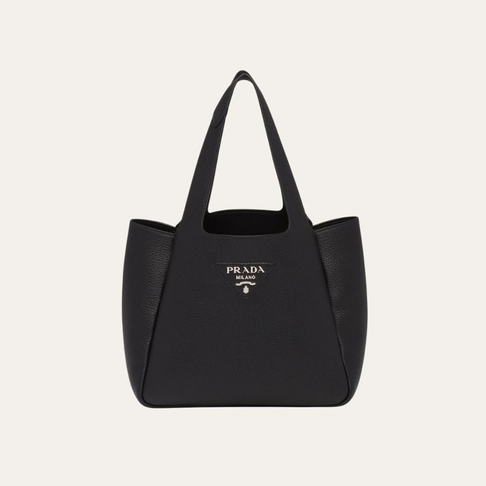 Prada Small Leather Tote Bag Black 9.4 Inches 1Bg335 2Dkv F0632 V Onm