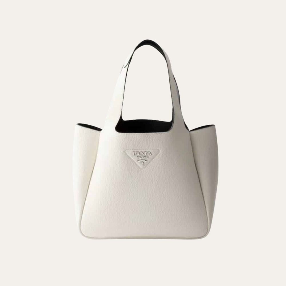 Prada Small Leather Tote Bag White 9.4 Inches 1Bg335 2Dkv F0Qo3 V Onm