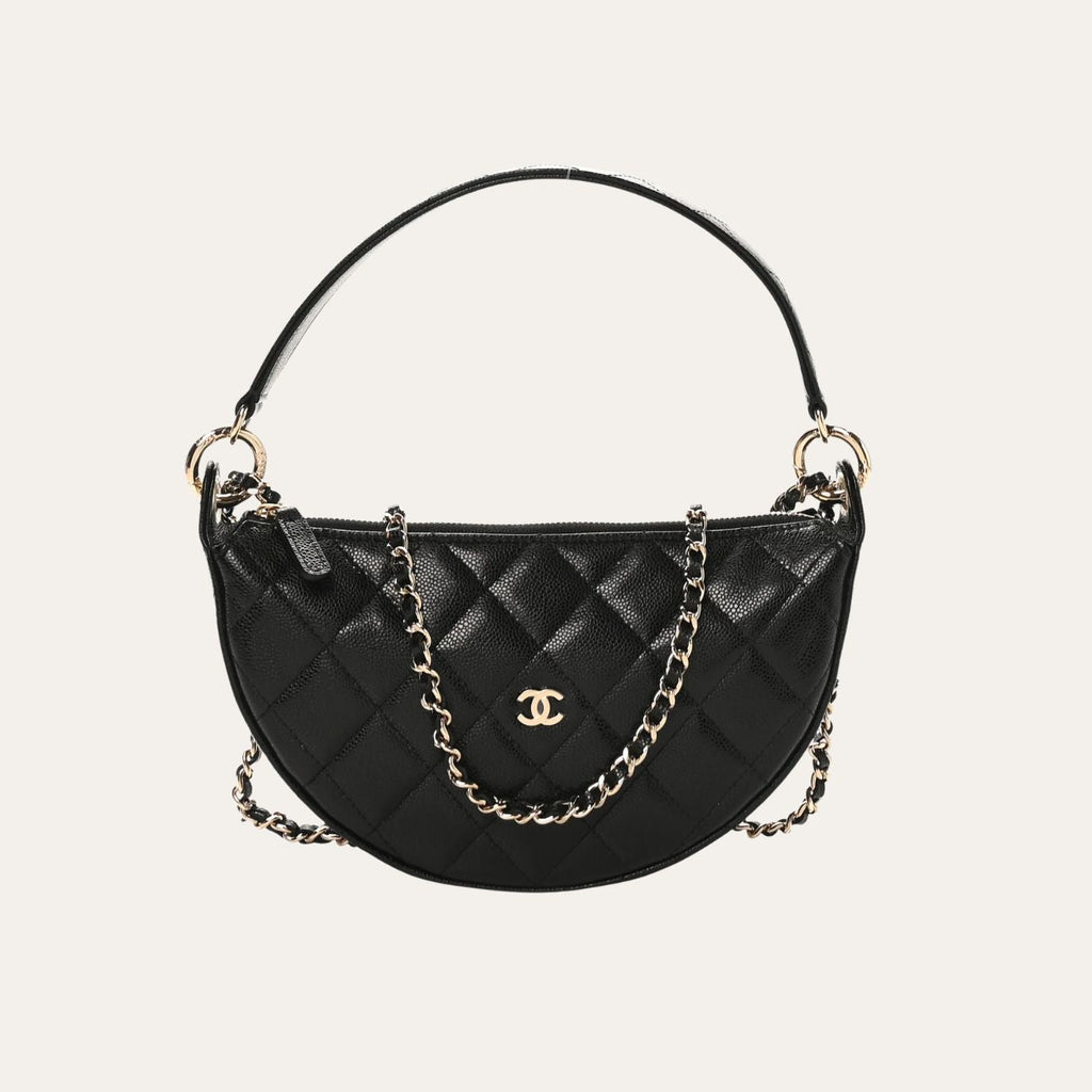 Chanel Quilted Chain Around Pouch Black 7.5 Inches