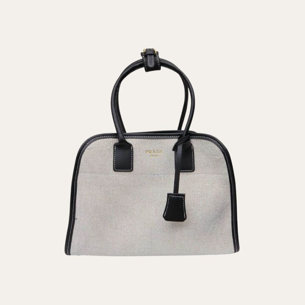 Prada Medium Blend And Leather Tote Bag Black 13 Inches 1BG572 2HJA F0I55 V OOZ