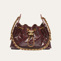 Chanel 25 Mini Shiny Leather Handbag Burgundy 20cm